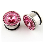 Single Flare Steel Plug Ear Stainless surgical gem pink body jewelry
