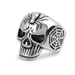 Stainless Steel Casting Ring - Skull Spider and Web