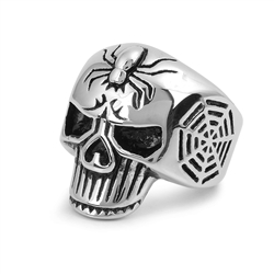 Stainless Steel Casting Ring - Skull Spider and Web