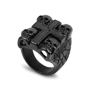 Stainless Steel Casting Ring cross and skull  Ip Black plating
