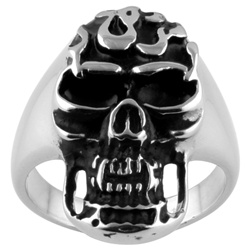 Stainless Steel Biker Ring - Flaming Skull