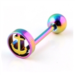 Anodized Rainbow Stainless Steel anchor Tongue Ring barbell 316L logo 14g bar 8mm 0g ball body jewelry