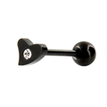 Stainless Steel Tongue Ring anodized black heart gem Logo barbell 316L logo 14g bar 8mm 0g ball body jewelry