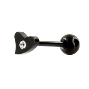 Stainless Steel Tongue Ring anodized black heart gem Logo barbell 316L logo 14g bar 8mm 0g ball body jewelry