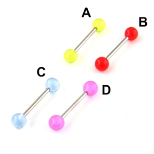 Tongue Ring anodized color stripes acrylic logo barbell 14g bar 6mm ball body jewelry
