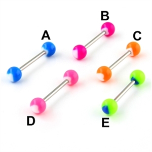 Tongue Ring anodized color stripes acrylic logo barbell 14g bar 6mm ball body jewelry