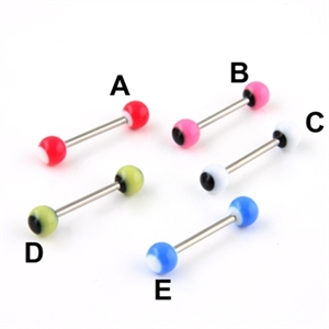 Tongue Ring anodized color stripes acrylic logo barbell 14g bar 6mm ball body jewelry