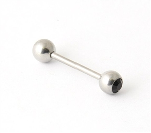 Steel Tongue Ring with Black Gem TR-24