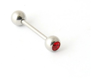 Steel Tongue Ring with Red Gem TR-26