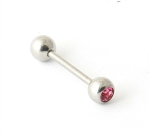 Steel Tongue Ring with Pink Gem TR-27