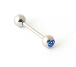 Steel Tongue Ring with Blue Gem TR-28