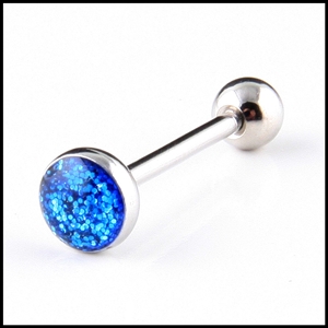14G Stainless Steel Tongue Ring Barbell with Glitter TR-34