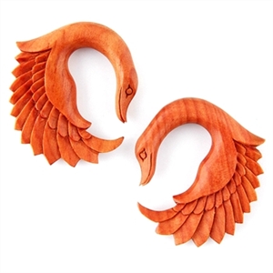 wood bird swan design hand made Ear Plugs Organic Gauges Body Jewelry 0G 2G WP-19