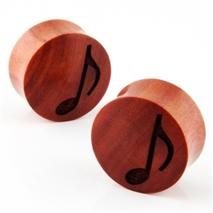 double flare wood ear plug music note design laser cut gauge organic Body Jewelry 00G 0G 1" (INCH) 1/2" 3/4 5/8 7/16" 7/8 9/16