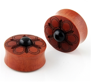 double flare wood ear plug floral design laser cut gauge organic Body Jewelry 00G 0G 1" (INCH) 1/2" 3/4 5/8 7/16" 7/8 9/16