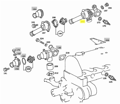 Mercedes Thermostat Housing w/ EGR New OEM OM615 OM616 OM617 Diesel W116 W123 W126 W460 W461