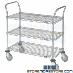 Rolling 3 Shelf Wire Carts Parts Inventory Storage Warehouse Mobile Shelving