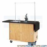 Mobile Lab Workstation Storage Cabinet Rolling Oak Demo Bench Chemistry Science