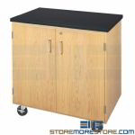 Oak Mobile Lab Cabinet Storage Classroom Furniture Rolling Locking Workstation