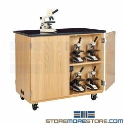 Microscope Charging Station Cabinet Rolling Wheels Chemistry Science Furniture