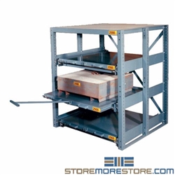 Industrial Pull-Out Shelving, pull out racking, pull out racking systems, sliding racks, sliding warehouse racks, heavy duty roll out shelves