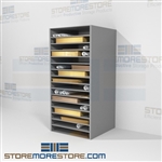 Hollinger box storage shelves organize and store large archival portfolio boxes efficiently on adjustable steel shelving