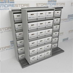 Box Storage Shelving Sliding Sideways on Rails Storing Boxed Archives Records | SMSB221BX-4P6