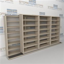 Double Deep (Four Post) Sliding Mobile File Shelving, 4/3 Legal-Size (14' 4" W x 2' 8-1/2" D x 6' 9-3/4" H with 7 levels), #SMS-25-B243LG4P7