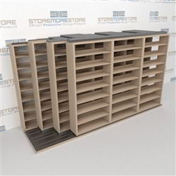 4-Row Sliding (Four Post) Mobile File Shelving, 4/3/3/3 Letter-Size,(14' 4" W x 4' 6-1/2" D x 7' 10-3/4" H with 8 levels), #SMS-25-Q243LT-4P8