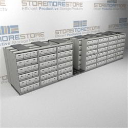 Sliding Boxed Records Storage Racks | Rolling Lateral Shelving for File Boxes | SMSQ287BX-4P6