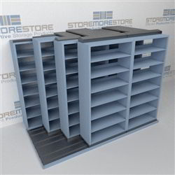 4-Row Deep (Four Post) Sliding Mobile File Shelving, 3/2/2/2 Legal-Size ,(9' 4" W x 5' 6-1/2" D x 7' 11-3/4" H with 8 levels), #SMS-25-Q632LG-4P8