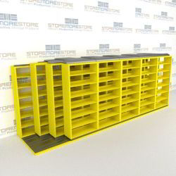 4-Row Deep (Four Post) Sliding Mobile File Shelving, 6/5/5/5 Letter-Size,(18' 8" W x 4' 6-1/2" D x 6' 11-3/4" H with 7 levels), #SMS-25-Q665LT-4P7