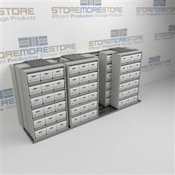 High Capacity Sliding Box Storage Shelving Storing Old Archival Record Boxes | SMST243BX-4P6