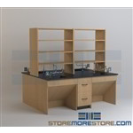 Lab Benches with Deck-Mounted Shelves Laboratory Counters with Storage