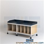 Mailroom Tables with Bottom Shelf Dividers on Wheels Mail Consoles