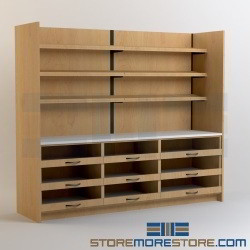 Medication Dispensing Counter Drawer Cabinets with Overhead Shelves