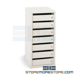 Office mail slots with doors security station and locking cubby compartments are perfect mailroom solution for a medium size business that needs to secure mail in a common area, each slot has 3 locking options key lock, combination lock, or thumb lock P62