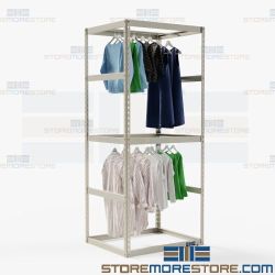 Retail Storeroom Hanging Garment Racks Storing Clothes on Hangers Dresses Shirts