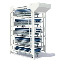 High capacity Hospital Bed Storage Racks provides a place for storing hospital beds when they are waiting repairs and maintenance, also serves as a lift for biomedical techs repairing under the bed