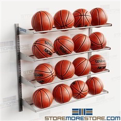 Wall Mounted Basketball Racks Stores 16 Balls Adjustable Storage Shelf Levels