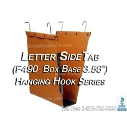 Oblique F490 letter size hanging file folder 3.56" Box Base, folders have hooks and hang on shelving rods