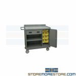 Mobile Cabinet with Bin Drawers Storage Shelf Steel Top 36"W x 18"D Durham