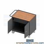 shop workbench with casters rolling workshop bench, cart with doors and drawers, durham