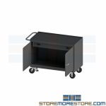 Rolling Bench with Black Mat Top Work Surface Mobile Cabinet Locking Durham