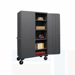 tall storage cabinet on wheels, rolling shelves, heavy-duty welded cabinet, durham