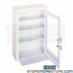 wall mounted medicine cabinet, cabinet for supplies, cabinet with plexiglas see-thru door, durham, 518-43-pd