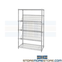 Sloped Wire Shelf Unit Cart Mobile Storage Angled Shelving Rack Quantum 2436SL6C