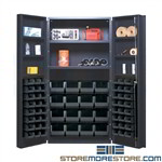 Storage Cabinet Bins in Doors Steel Shelves Plastic Bins Quantum QSC-64-2S-6DS