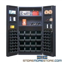 Storage Cabinet Bins in Doors Steel Shelves Plastic Bins Quantum QSC-64-2S-6DS