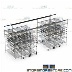 Compact Wire Racks Optional Bins Rolling Shelving Condenses Storage Space